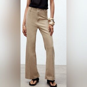 Zara Sand/Brown High Waisted Wide Leg Jeans